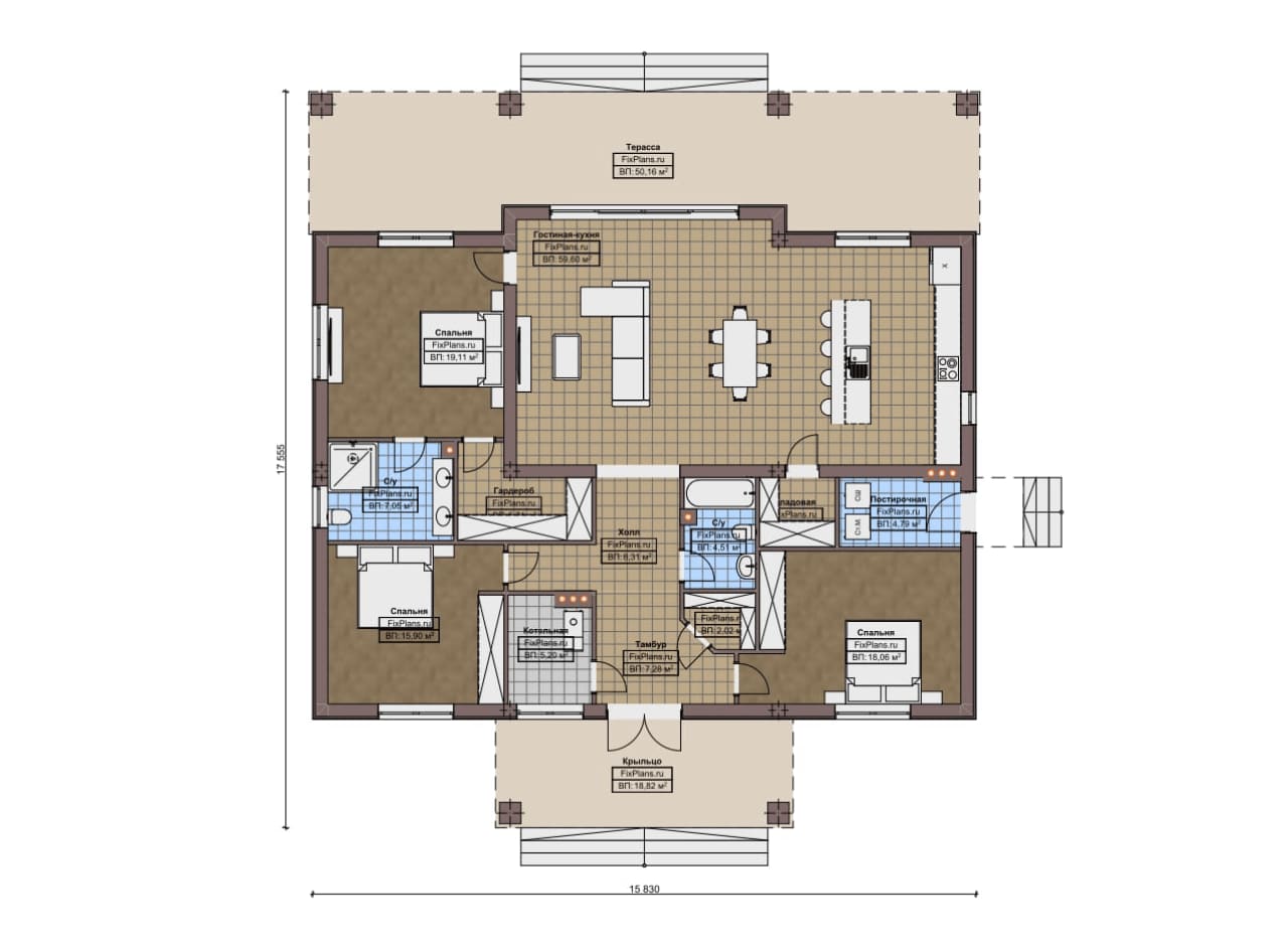 Планировка Одноэтажный дом F-17180